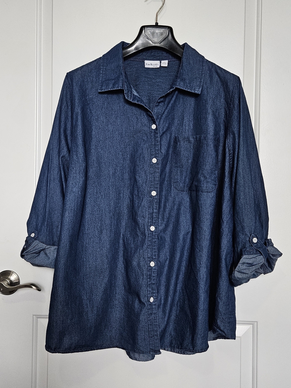 Kim Rogers Women's Plus Size 3X Dark Blue Denim Button-Up Shirt